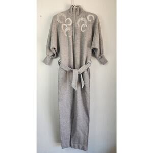 Lucie Ann Beverly Hills Jumpsuit Gray Long Sleeve Shoulder Pads Pockets Belt